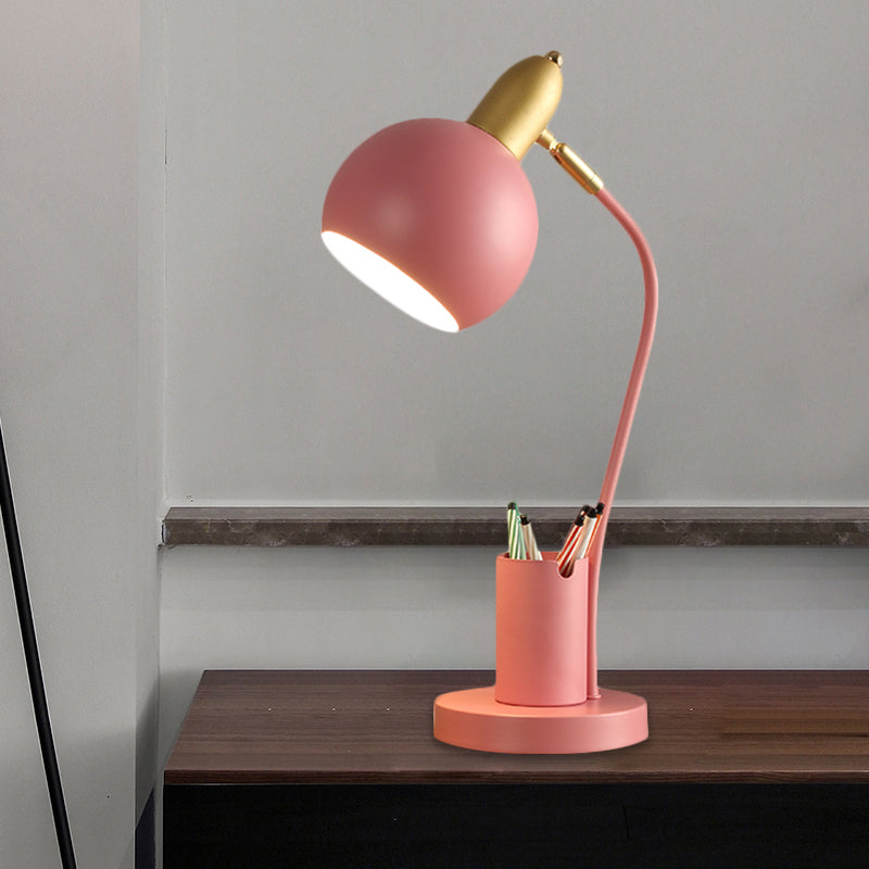 Metal Domed Nightstand Lamp Macaron 1-Head White/Pink/Yellow Reading Table Light with Tubular Penrack Design Pink Clearhalo 'Lamps' 'Table Lamps' Lighting' 1711034