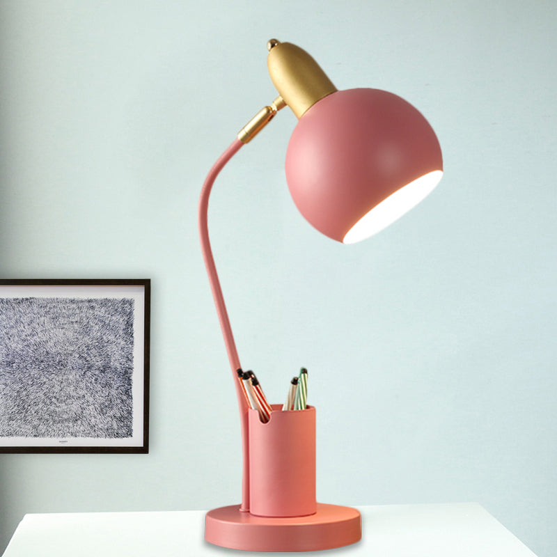 Metal Domed Nightstand Lamp Macaron 1-Head White/Pink/Yellow Reading Table Light with Tubular Penrack Design Clearhalo 'Lamps' 'Table Lamps' Lighting' 1711035