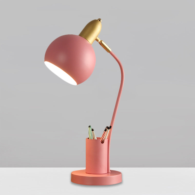 Metal Domed Nightstand Lamp Macaron 1-Head White/Pink/Yellow Reading Table Light with Tubular Penrack Design Clearhalo 'Lamps' 'Table Lamps' Lighting' 1711036
