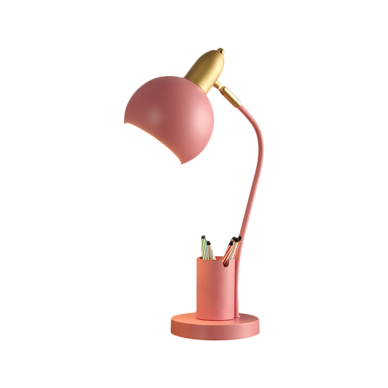 Metal Domed Nightstand Lamp Macaron 1-Head White/Pink/Yellow Reading Table Light with Tubular Penrack Design Clearhalo 'Lamps' 'Table Lamps' Lighting' 1711037