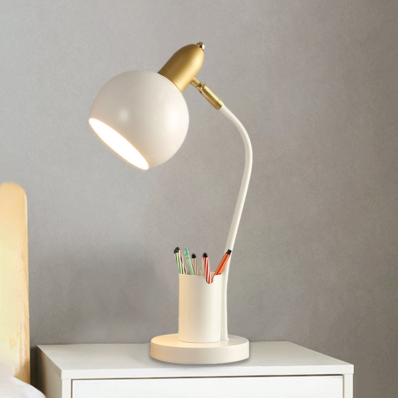Metal Domed Nightstand Lamp Macaron 1-Head White/Pink/Yellow Reading Table Light with Tubular Penrack Design Clearhalo 'Lamps' 'Table Lamps' Lighting' 1711040