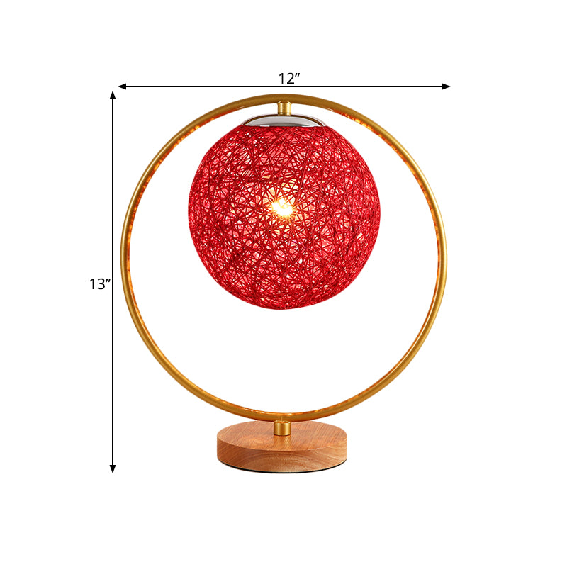 Beige/Red Sphere Desk Lamp Minimalism Single Head Fabric Night Lighting with Round Frame Design Clearhalo 'Lamps' 'Table Lamps' Lighting' 1711059