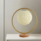 Beige/Red Sphere Desk Lamp Minimalism Single Head Fabric Night Lighting with Round Frame Design Clearhalo 'Lamps' 'Table Lamps' Lighting' 1711061