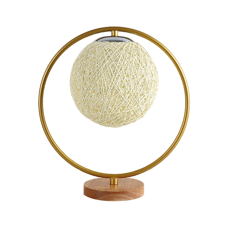 Beige/Red Sphere Desk Lamp Minimalism Single Head Fabric Night Lighting with Round Frame Design Clearhalo 'Lamps' 'Table Lamps' Lighting' 1711063