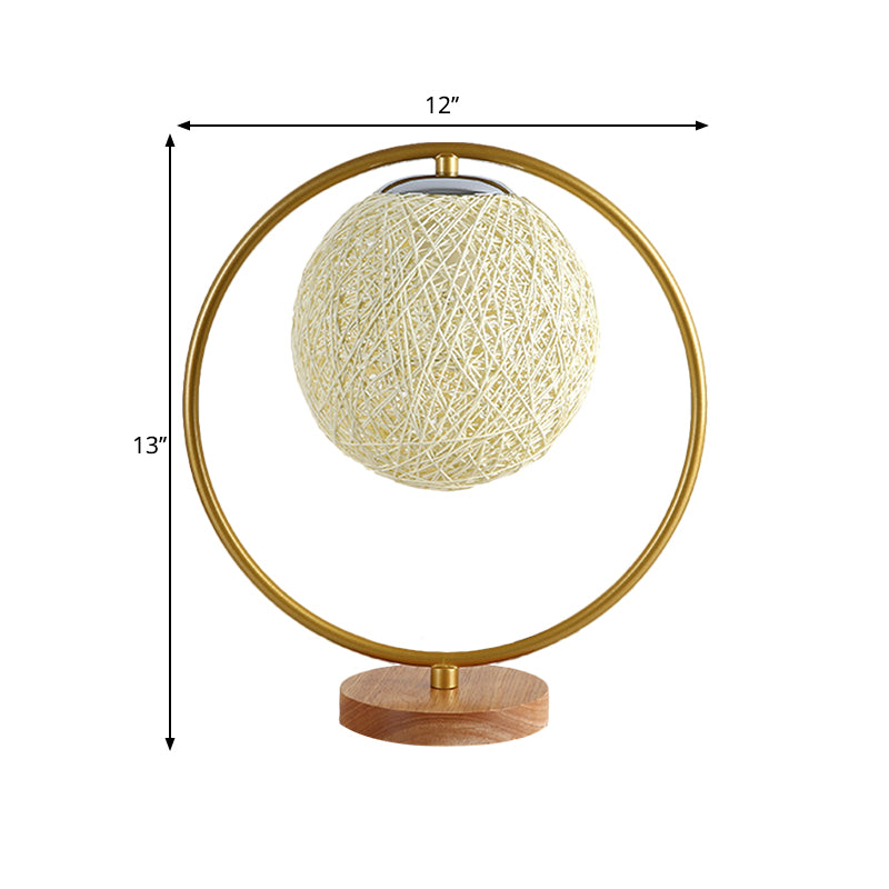 Beige/Red Sphere Desk Lamp Minimalism Single Head Fabric Night Lighting with Round Frame Design Clearhalo 'Lamps' 'Table Lamps' Lighting' 1711064