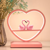 Nordic Loving Heart Night Lamp Metallic Sleeping Room LED Table Light with Swans Deco in Pink Clearhalo 'Lamps' 'Table Lamps' Lighting' 1711080
