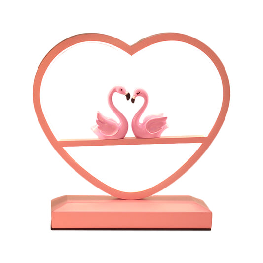 Nordic Loving Heart Night Lamp Metallic Sleeping Room LED Table Light with Swans Deco in Pink Clearhalo 'Lamps' 'Table Lamps' Lighting' 1711081