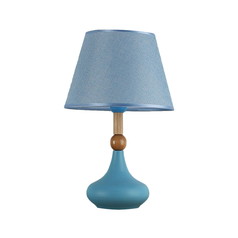 Barrel Task Lighting Macaron Fabric 1 Head Grey/Pink/Blue Night Table Light with Metallic Vase Base Clearhalo 'Lamps' 'Table Lamps' Lighting' 1711094