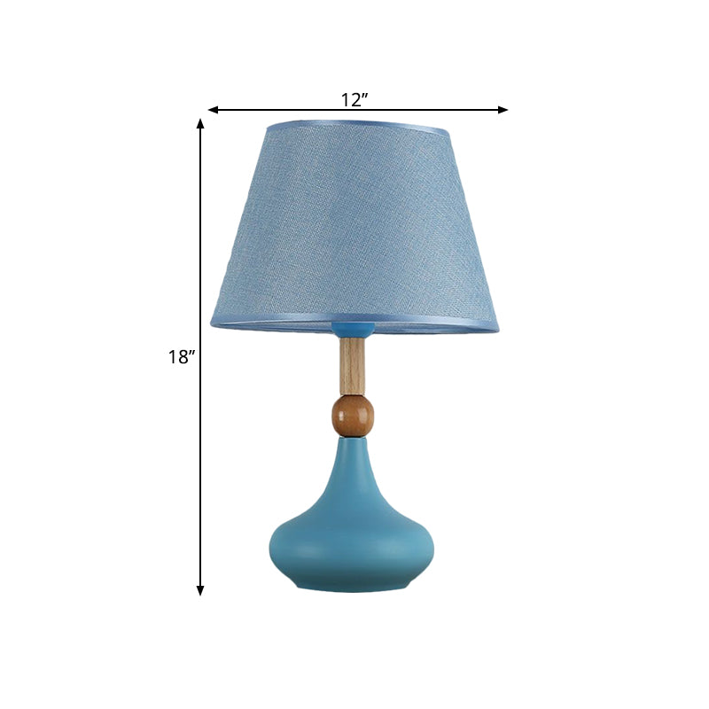 Barrel Task Lighting Macaron Fabric 1 Head Grey/Pink/Blue Night Table Light with Metallic Vase Base Clearhalo 'Lamps' 'Table Lamps' Lighting' 1711095