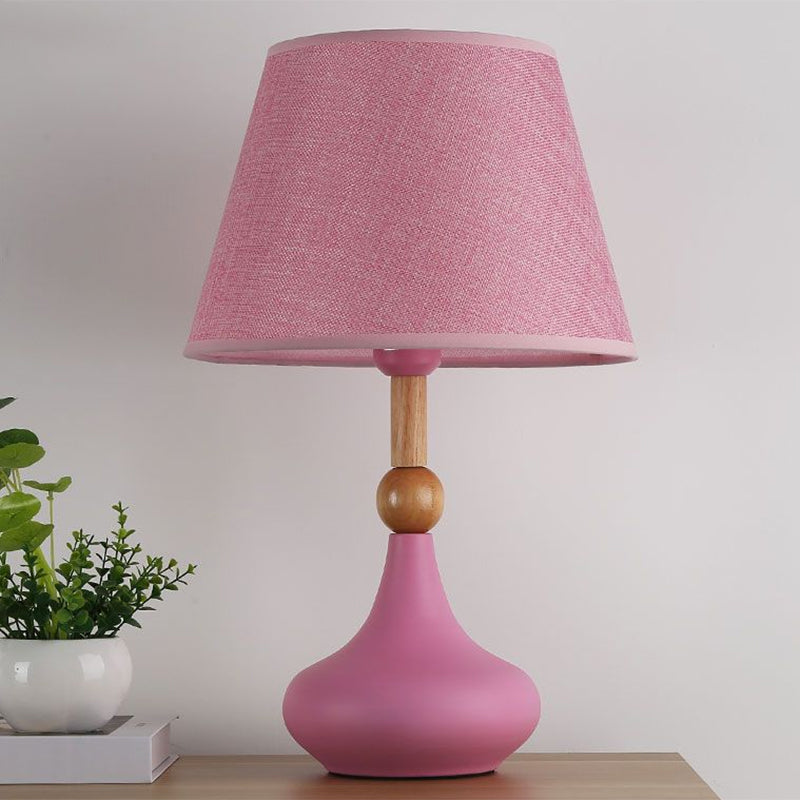 Barrel Task Lighting Macaron Fabric 1 Head Grey/Pink/Blue Night Table Light with Metallic Vase Base Clearhalo 'Lamps' 'Table Lamps' Lighting' 1711098