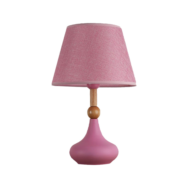 Barrel Task Lighting Macaron Fabric 1 Head Grey/Pink/Blue Night Table Light with Metallic Vase Base Clearhalo 'Lamps' 'Table Lamps' Lighting' 1711099