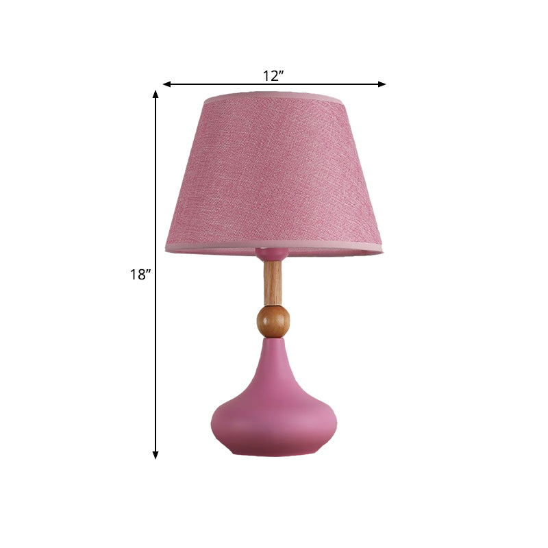Barrel Task Lighting Macaron Fabric 1 Head Grey/Pink/Blue Night Table Light with Metallic Vase Base Clearhalo 'Lamps' 'Table Lamps' Lighting' 1711100