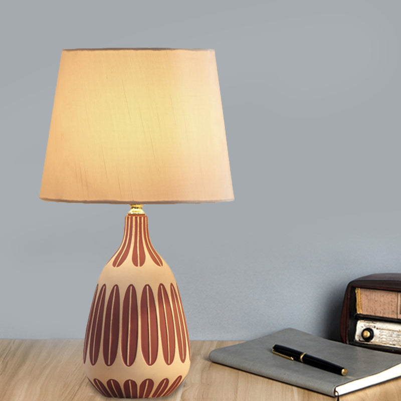 Scandinavian 1 Head Table Light Pink/Green/Purple Barrel Nightstand Lamp with Fabric Shade for Bedside Clearhalo 'Lamps' 'Table Lamps' Lighting' 1711123