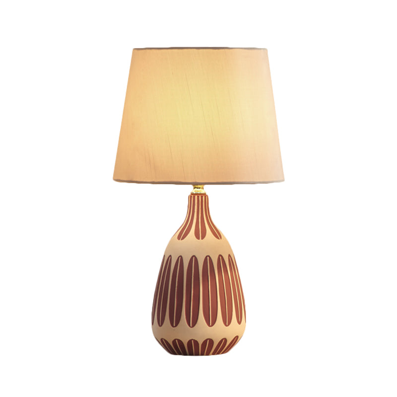 Scandinavian 1 Head Table Light Pink/Green/Purple Barrel Nightstand Lamp with Fabric Shade for Bedside Clearhalo 'Lamps' 'Table Lamps' Lighting' 1711125