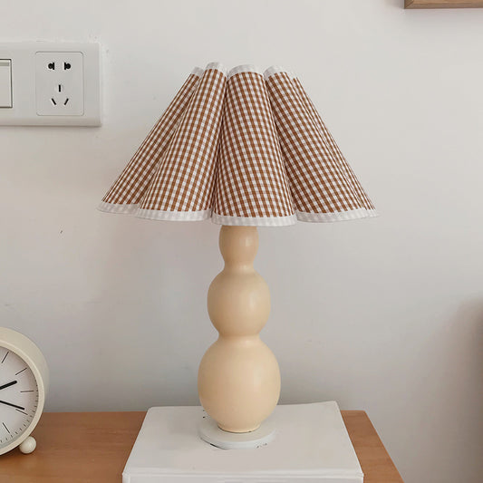 Nordic Flared Night Lamp Fabric 1-Bulb Bedside Table Lighting with Porcelain Gourd Base in Coffee/Beige Coffee Clearhalo 'Lamps' 'Table Lamps' Lighting' 1711188
