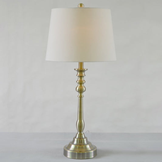 1 Light Task Lighting Rural Style Barrel Fabric Shade Night Table Lamp with Candlestick Column in Gold Clearhalo 'Lamps' 'Table Lamps' Lighting' 1711198