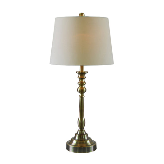 1 Light Task Lighting Rural Style Barrel Fabric Shade Night Table Lamp with Candlestick Column in Gold Clearhalo 'Lamps' 'Table Lamps' Lighting' 1711199