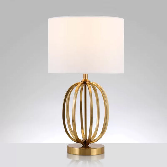 Fabric Drum Shade Night Light Vintage Single Bulb Parlor Table Lamp with Oval Frame Base in Gold Clearhalo 'Lamps' 'Table Lamps' Lighting' 1711223