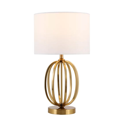 Fabric Drum Shade Night Light Vintage Single Bulb Parlor Table Lamp with Oval Frame Base in Gold Clearhalo 'Lamps' 'Table Lamps' Lighting' 1711224
