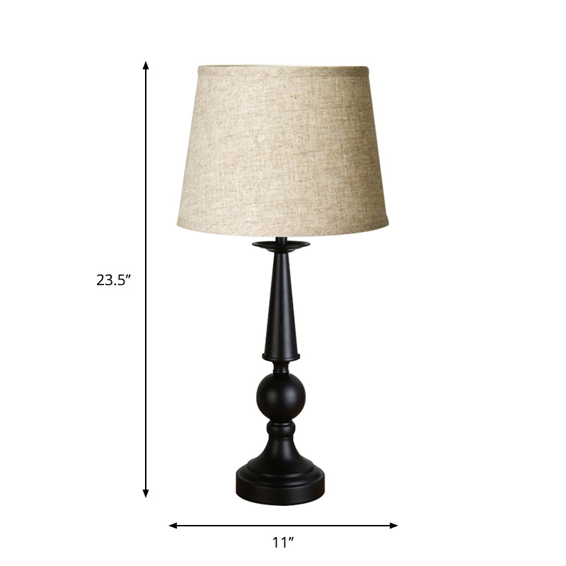 Single Light Barrel Nightstand Lamp Retro Style Black Fabric Shade Task Lighting Clearhalo 'Lamps' 'Table Lamps' Lighting' 1711229