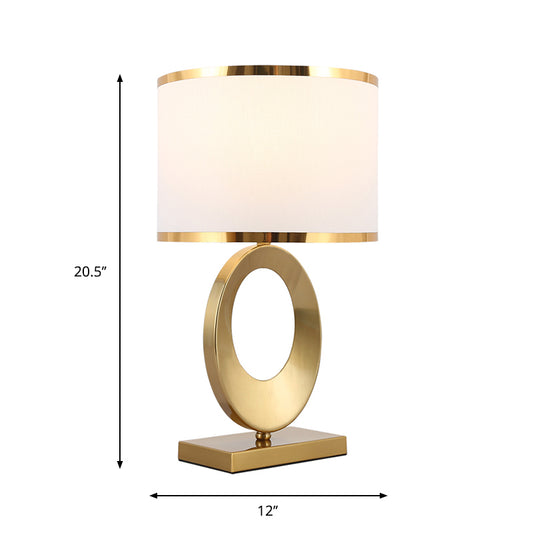 Drum Fabric Task Lighting Antique 1 Bulb Sleeping Room Night Table Lamp with Circle Base in Gold Clearhalo 'Lamps' 'Table Lamps' Lighting' 1711233