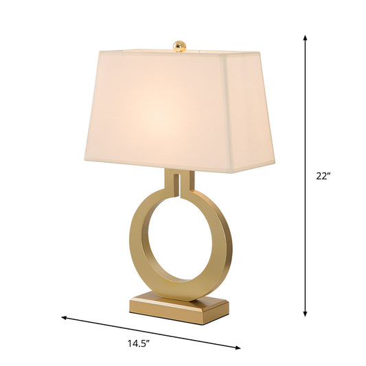 Gold Cuboid Table Light Antique Fabric 1 Head Drawing Room Nightstand Lamp with Round Base Clearhalo 'Lamps' 'Table Lamps' Lighting' 1711237