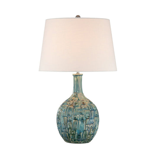 Rural Conical Nightstand Lighting 1-Bulb Fabric Shade Table Lamp with Vase Base in Blue Clearhalo 'Lamps' 'Table Lamps' Lighting' 1711244