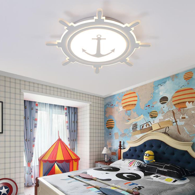 Rudder and Anchor Flushmount Light Nautical Style Acrylic Ceiling Light for Teen White Clearhalo 'Ceiling Lights' 'Close To Ceiling Lights' 'Close to ceiling' 'Flush mount' Lighting' 171125