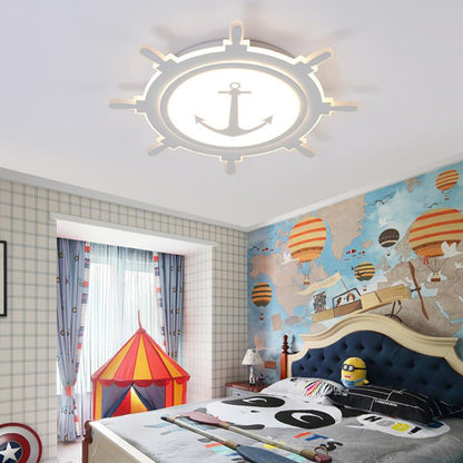 Rudder and Anchor Flushmount Light Nautical Style Acrylic Ceiling Light for Teen White Clearhalo 'Ceiling Lights' 'Close To Ceiling Lights' 'Close to ceiling' 'Flush mount' Lighting' 171125