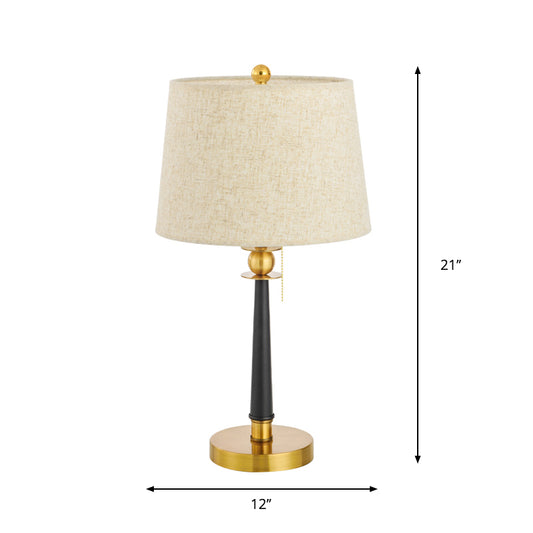 1-Bulb Fabric Night Lighting Traditional Gold Barrel Bedside Table Light with Pull Chain Clearhalo 'Lamps' 'Table Lamps' Lighting' 1711253