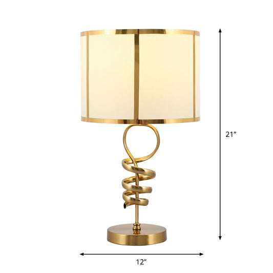 Barrel Living Room Desk Light Retro Fabric 1-Head Brass Night Table Lamp with Twisted Base Design Clearhalo 'Lamps' 'Table Lamps' Lighting' 1711257