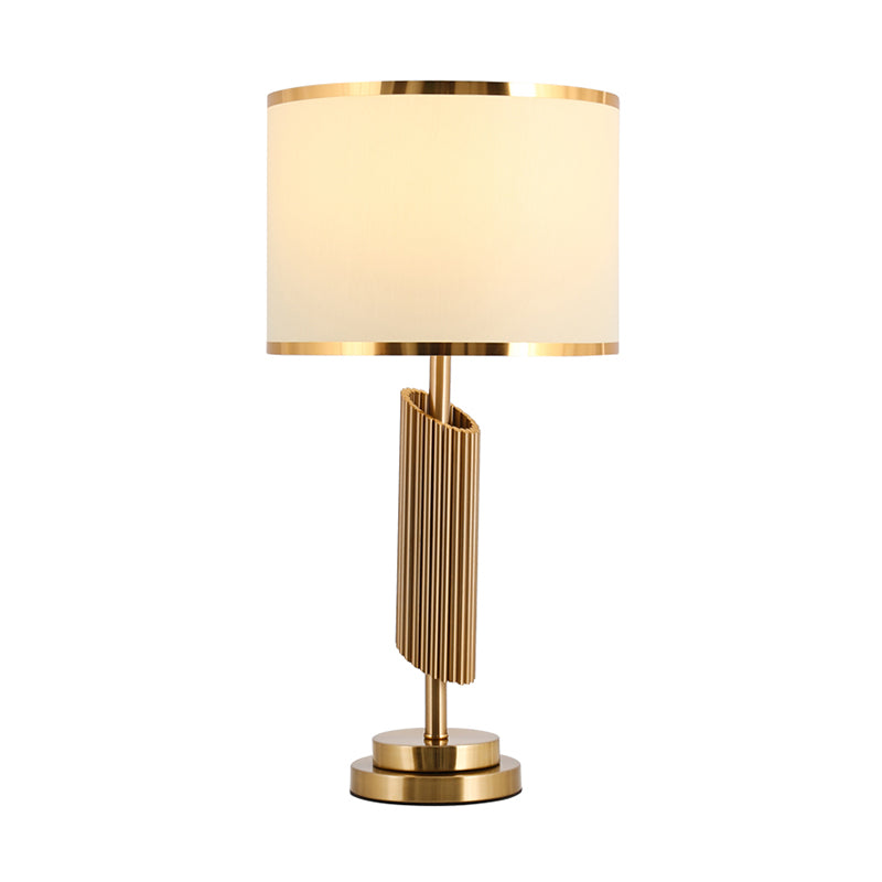 Fabric Barrel Table Lighting Classic 1-Light Parlor Night Lamp with Bevel-Cut Cylinder Base in Brass Clearhalo 'Lamps' 'Table Lamps' Lighting' 1711264