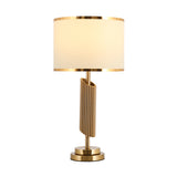 Fabric Barrel Table Lighting Classic 1-Light Parlor Night Lamp with Bevel-Cut Cylinder Base in Brass Clearhalo 'Lamps' 'Table Lamps' Lighting' 1711264