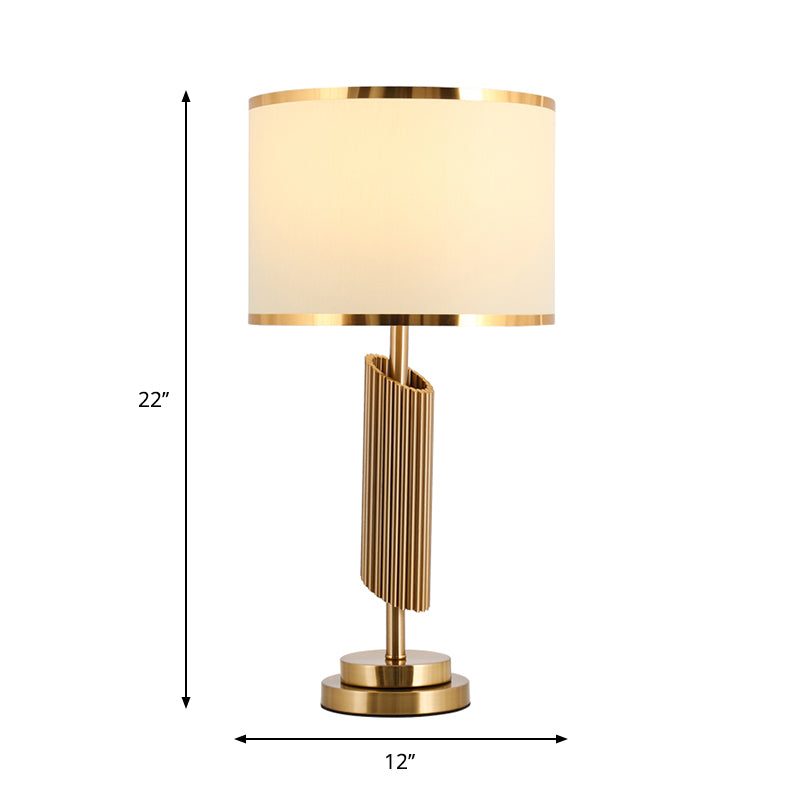 Fabric Barrel Table Lighting Classic 1-Light Parlor Night Lamp with Bevel-Cut Cylinder Base in Brass Clearhalo 'Lamps' 'Table Lamps' Lighting' 1711265