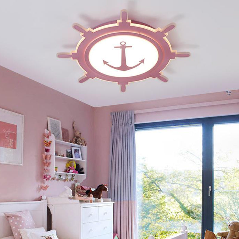 Rudder and Anchor Flushmount Light Nautical Style Acrylic Ceiling Light for Teen Pink Clearhalo 'Ceiling Lights' 'Close To Ceiling Lights' 'Close to ceiling' 'Flush mount' Lighting' 171127