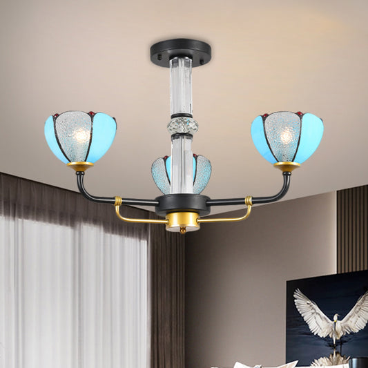 Blue 3/6 Lights Hanging Chandelier Baroque Cut Glass Floral Pendant Ceiling Light for Living Room Clearhalo 'Ceiling Lights' 'Chandeliers' 'Industrial' 'Middle Century Chandeliers' 'Tiffany Chandeliers' 'Tiffany close to ceiling' 'Tiffany' Lighting' 1711280