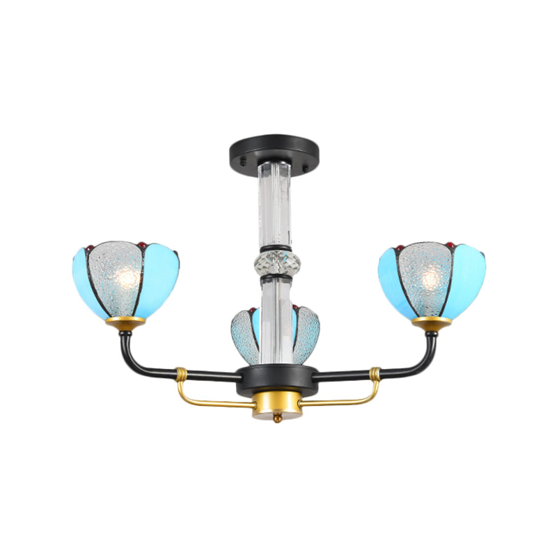 Blue 3/6 Lights Hanging Chandelier Baroque Cut Glass Floral Pendant Ceiling Light for Living Room Clearhalo 'Ceiling Lights' 'Chandeliers' 'Industrial' 'Middle Century Chandeliers' 'Tiffany Chandeliers' 'Tiffany close to ceiling' 'Tiffany' Lighting' 1711281