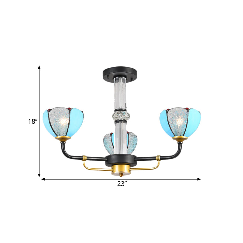 Blue 3/6 Lights Hanging Chandelier Baroque Cut Glass Floral Pendant Ceiling Light for Living Room Clearhalo 'Ceiling Lights' 'Chandeliers' 'Industrial' 'Middle Century Chandeliers' 'Tiffany Chandeliers' 'Tiffany close to ceiling' 'Tiffany' Lighting' 1711282