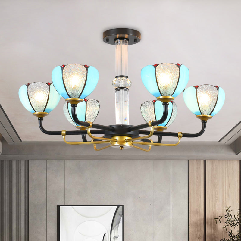 Blue 3/6 Lights Hanging Chandelier Baroque Cut Glass Floral Pendant Ceiling Light for Living Room 6 Blue Clearhalo 'Ceiling Lights' 'Chandeliers' 'Industrial' 'Middle Century Chandeliers' 'Tiffany Chandeliers' 'Tiffany close to ceiling' 'Tiffany' Lighting' 1711283