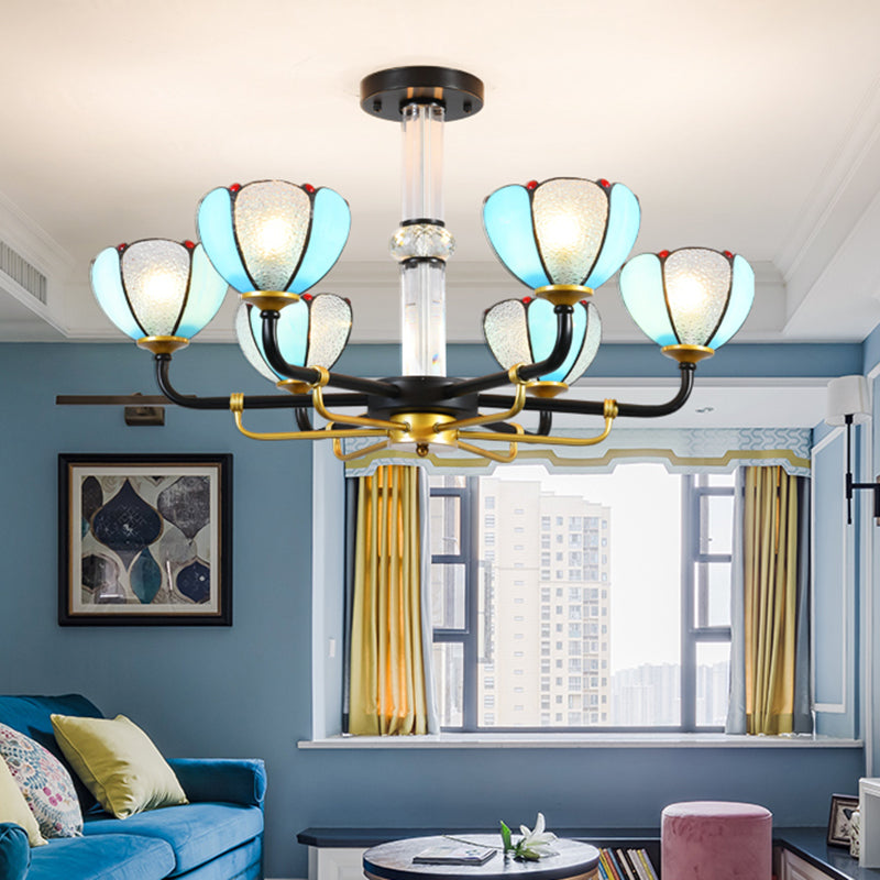 Blue 3/6 Lights Hanging Chandelier Baroque Cut Glass Floral Pendant Ceiling Light for Living Room Clearhalo 'Ceiling Lights' 'Chandeliers' 'Industrial' 'Middle Century Chandeliers' 'Tiffany Chandeliers' 'Tiffany close to ceiling' 'Tiffany' Lighting' 1711284
