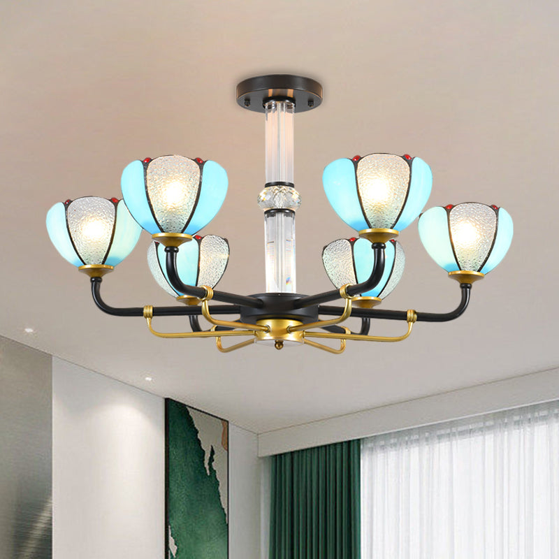 Blue 3/6 Lights Hanging Chandelier Baroque Cut Glass Floral Pendant Ceiling Light for Living Room Clearhalo 'Ceiling Lights' 'Chandeliers' 'Industrial' 'Middle Century Chandeliers' 'Tiffany Chandeliers' 'Tiffany close to ceiling' 'Tiffany' Lighting' 1711285