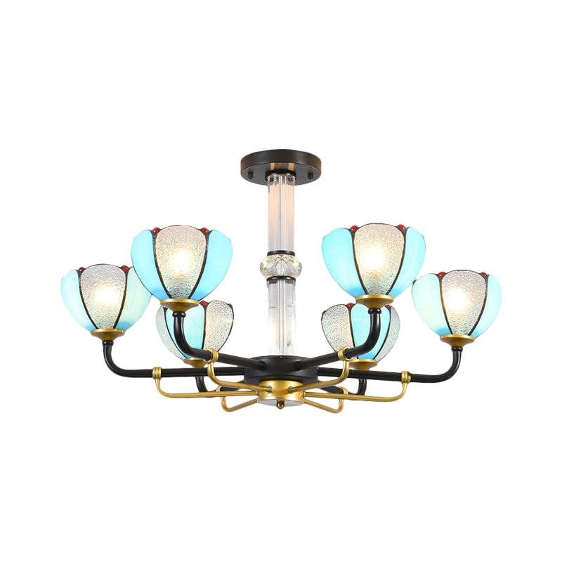 Blue 3/6 Lights Hanging Chandelier Baroque Cut Glass Floral Pendant Ceiling Light for Living Room Clearhalo 'Ceiling Lights' 'Chandeliers' 'Industrial' 'Middle Century Chandeliers' 'Tiffany Chandeliers' 'Tiffany close to ceiling' 'Tiffany' Lighting' 1711286