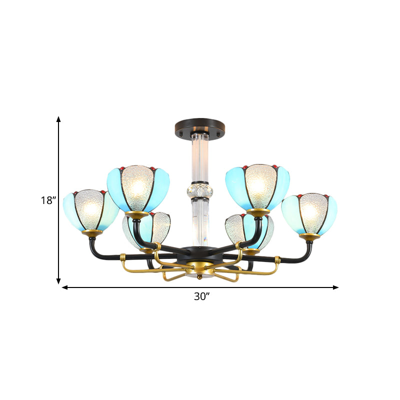 Blue 3/6 Lights Hanging Chandelier Baroque Cut Glass Floral Pendant Ceiling Light for Living Room Clearhalo 'Ceiling Lights' 'Chandeliers' 'Industrial' 'Middle Century Chandeliers' 'Tiffany Chandeliers' 'Tiffany close to ceiling' 'Tiffany' Lighting' 1711287