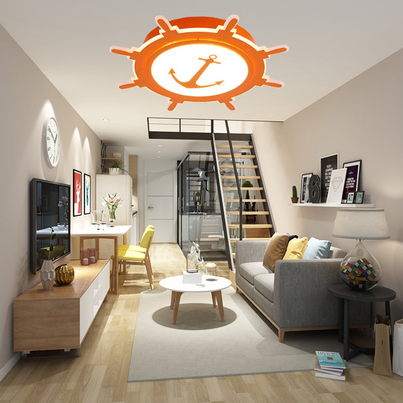 Rudder and Anchor Flushmount Light Nautical Style Acrylic Ceiling Light for Teen Orange Clearhalo 'Ceiling Lights' 'Close To Ceiling Lights' 'Close to ceiling' 'Flush mount' Lighting' 171129