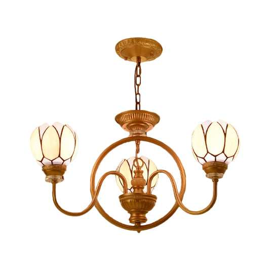3/5 Bulbs Dining Room Chandelier Lamp Tiffany Gold Pendant Light with Flower Hand Cut Glass Shade Clearhalo 'Ceiling Lights' 'Chandeliers' 'Industrial' 'Middle Century Chandeliers' 'Pendant Lights' 'Tiffany Chandeliers' 'Tiffany close to ceiling' 'Tiffany' Lighting' 1711309