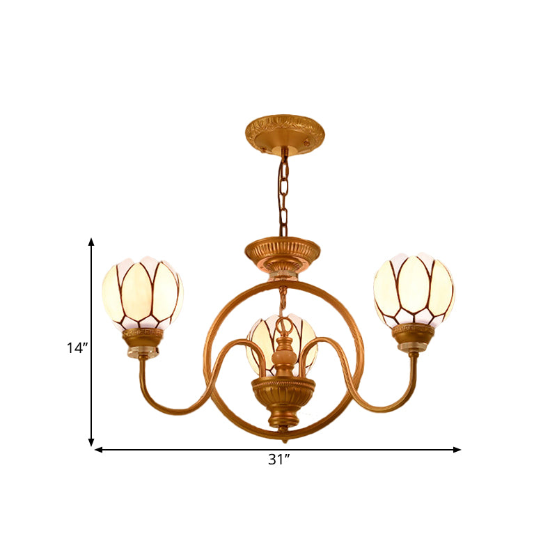 3/5 Bulbs Dining Room Chandelier Lamp Tiffany Gold Pendant Light with Flower Hand Cut Glass Shade Clearhalo 'Ceiling Lights' 'Chandeliers' 'Industrial' 'Middle Century Chandeliers' 'Pendant Lights' 'Tiffany Chandeliers' 'Tiffany close to ceiling' 'Tiffany' Lighting' 1711310