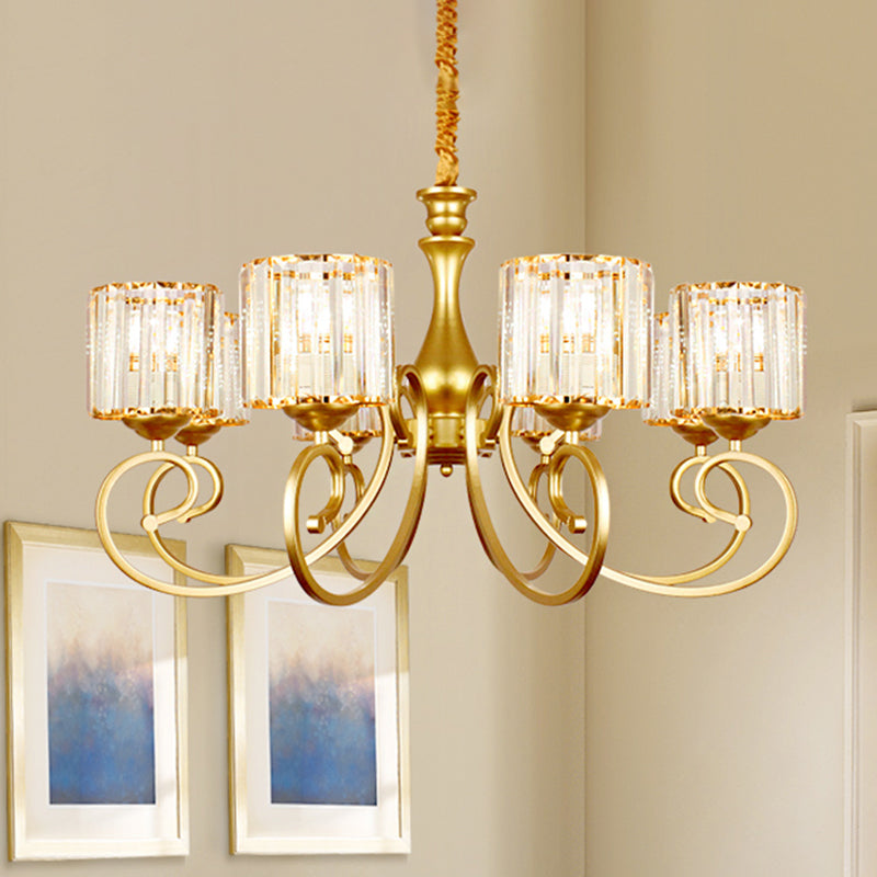 Prismatic Glass Cylinder Chandelier Lamp Modernism 8-Head Gold Suspension Pendant Light Clearhalo 'Ceiling Lights' 'Chandeliers' 'Glass shade' 'Glass' 'Modern Chandeliers' 'Modern' Lighting' 1711337