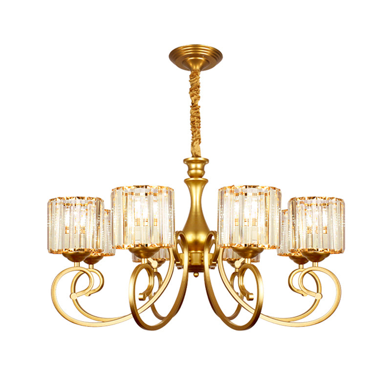 Prismatic Glass Cylinder Chandelier Lamp Modernism 8-Head Gold Suspension Pendant Light Clearhalo 'Ceiling Lights' 'Chandeliers' 'Glass shade' 'Glass' 'Modern Chandeliers' 'Modern' Lighting' 1711338