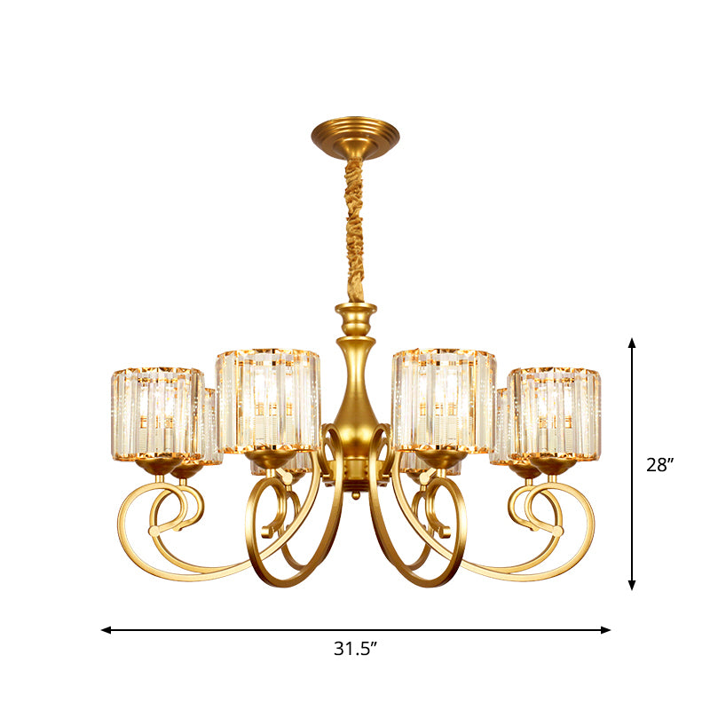 Prismatic Glass Cylinder Chandelier Lamp Modernism 8-Head Gold Suspension Pendant Light Clearhalo 'Ceiling Lights' 'Chandeliers' 'Glass shade' 'Glass' 'Modern Chandeliers' 'Modern' Lighting' 1711339