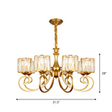 Prismatic Glass Cylinder Chandelier Lamp Modernism 8-Head Gold Suspension Pendant Light Clearhalo 'Ceiling Lights' 'Chandeliers' 'Glass shade' 'Glass' 'Modern Chandeliers' 'Modern' Lighting' 1711339